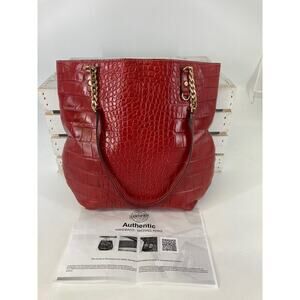 MICHEAL KORS, LARGE RED LEATHER ANIMAL PRINT SHOULDER BAG